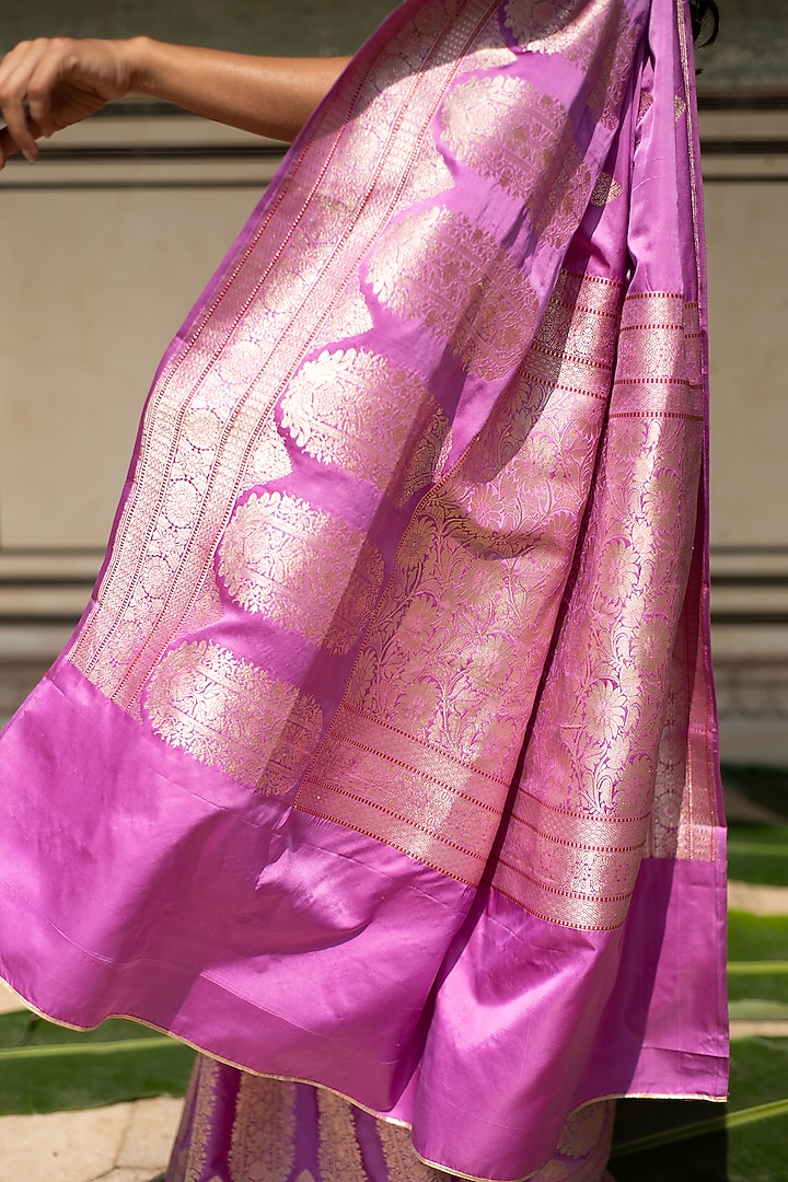 Pink Silk Banarasi Reception Saree Set by Priyanka Raajiv at Pernia's Pop Up Shop