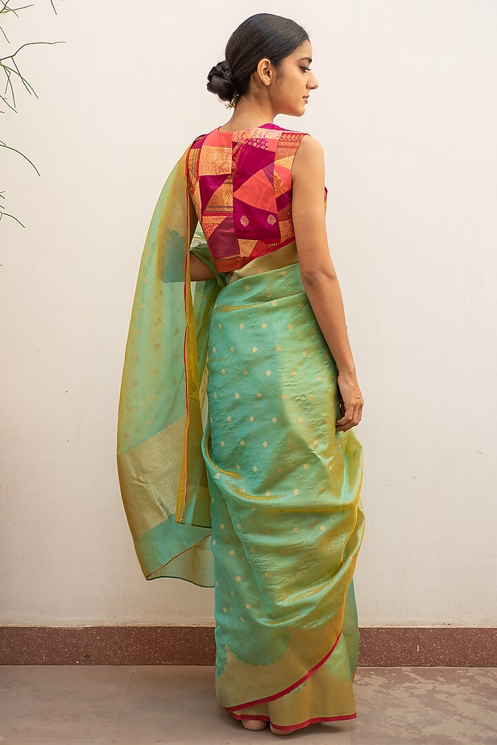 Aqua Green Silk Chanderi Wedding Saree Set by Priyanka Raajiv at Pernia's Pop Up Shop