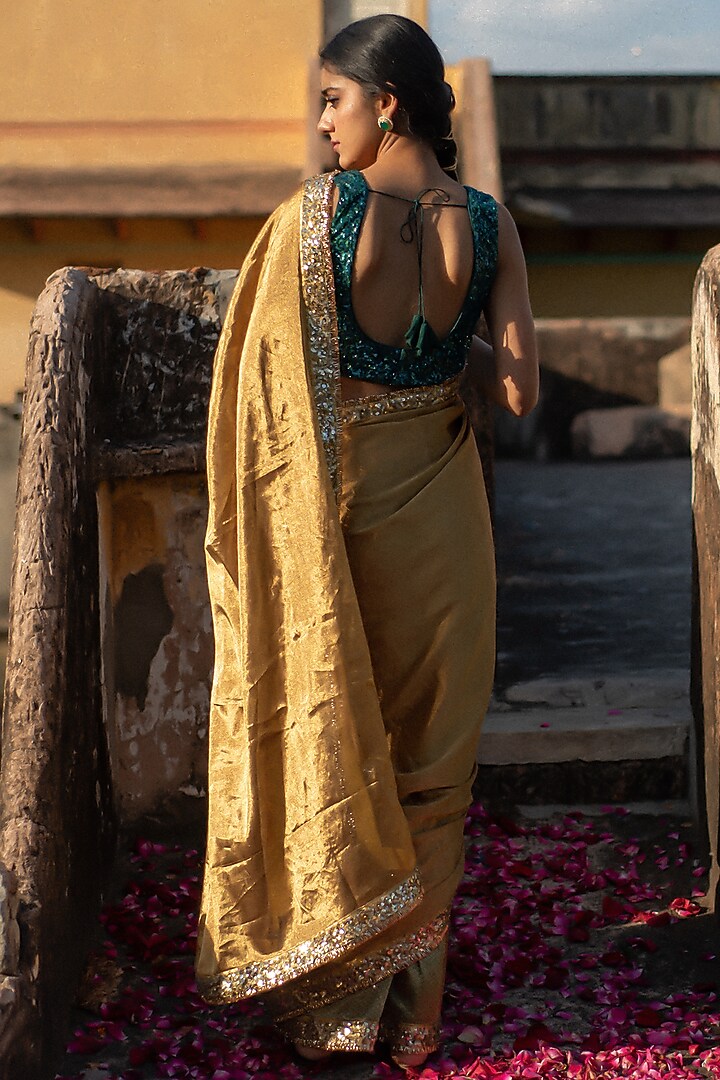Gold & Green Banarasi Silk Mashru Wedding Saree Set by Priyanka Raajiv at Pernia's Pop Up Shop