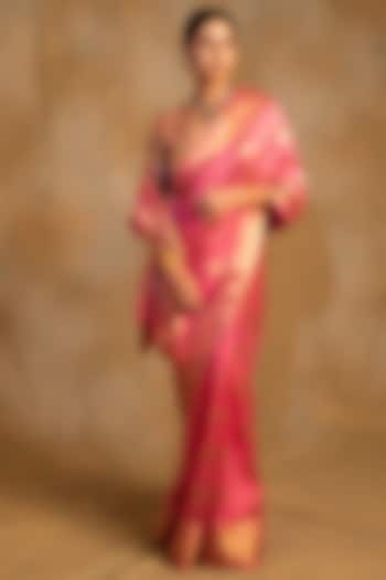 Pink Silk Chanderi Handwoven Party Wear Saree by Priyanka Raajiv at Pernia's Pop Up Shop