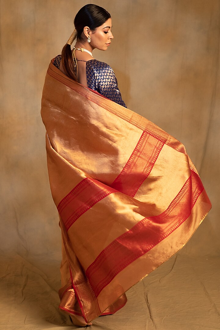 Gold Silk Chanderi Handwoven Wedding Saree by Priyanka Raajiv at Pernia's Pop Up Shop
