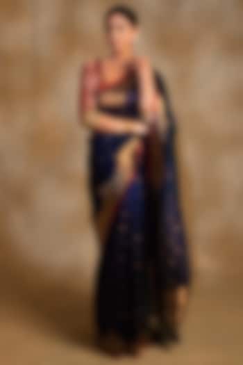 Royal Blue Silk Chanderi Tissue Handwoven Saree by Priyanka Raajiv