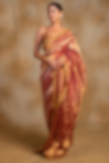 Pink & Gold Silk Chanderi Tissue Handwoven Party Wear Saree by Priyanka Raajiv at Pernia's Pop Up Shop