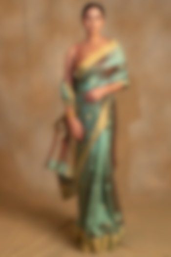 Persian Green Silk Chanderi Tissue Handwoven Party Wear Saree by Priyanka Raajiv at Pernia's Pop Up Shop