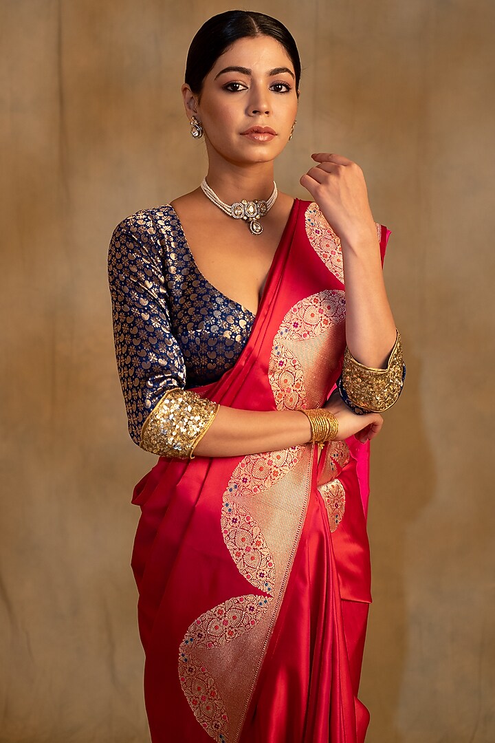 Red-Pink Silk Mashru Banarasi Brocade Handwoven Wedding Saree by Priyanka Raajiv at Pernia's Pop Up Shop