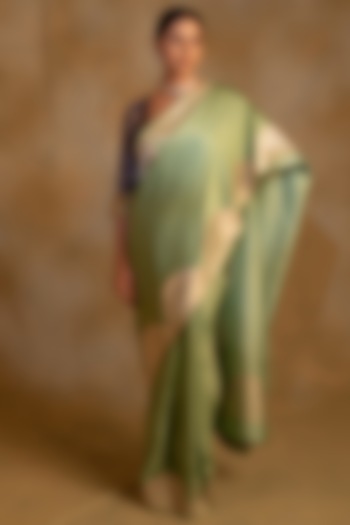 Sage Green Silk Mashru Banarasi Brocade Handwoven Wedding Saree by Priyanka Raajiv at Pernia's Pop Up Shop