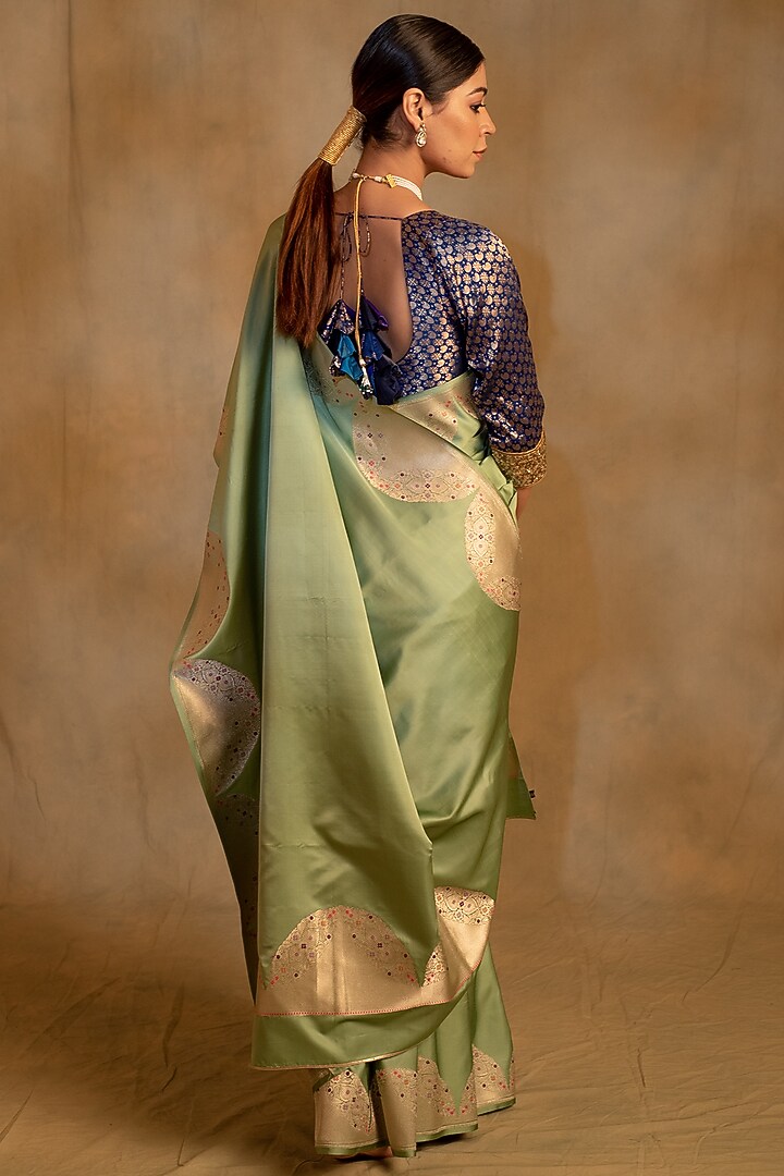 Sage Green Silk Mashru Banarasi Brocade Handwoven Wedding Saree by Priyanka Raajiv at Pernia's Pop Up Shop