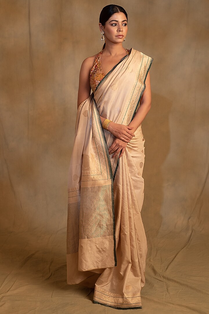 Beige Silk Brocade Banarasi Handwoven Wedding Saree by Priyanka Raajiv at Pernia's Pop Up Shop