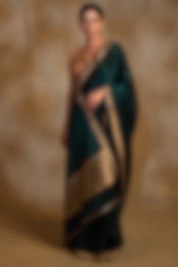Deep Green Silk Mashru Handwoven Banarasi Wedding Saree by Priyanka Raajiv at Pernia's Pop Up Shop