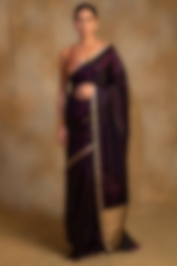 Deep Purple Silk Mashru Handwoven Banarasi Wedding Saree by Priyanka Raajiv at Pernia's Pop Up Shop
