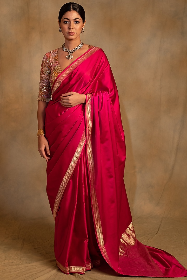 Rani Pink Silk Mashru Handwoven Banarasi Wedding Saree by Priyanka Raajiv at Pernia's Pop Up Shop