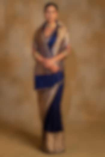 Navy Blue Mashru Silk Banarasi Handwoven Saree by Priyanka Raajiv at Pernia's Pop Up Shop