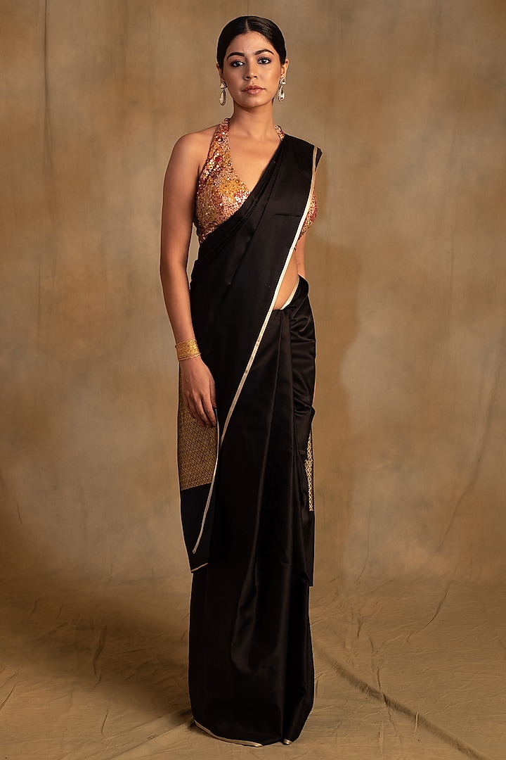 Black Silk Banarasi Mashru Saree by Priyanka Raajiv at Pernia's Pop Up Shop