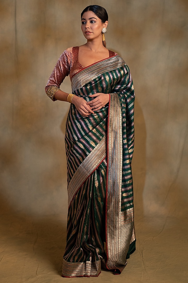 Emerald Green Silk Banarasi Brocade Handwoven Saree by Priyanka Raajiv at Pernia's Pop Up Shop