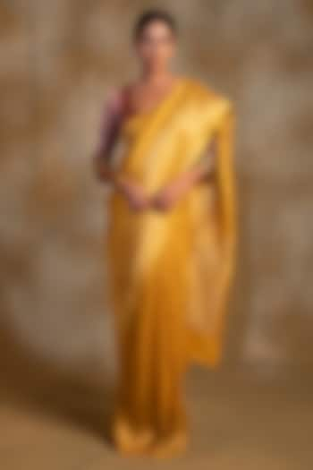 Canary Yellow Silk Georgette Banarasi Brocade Saree by Priyanka Raajiv at Pernia's Pop Up Shop