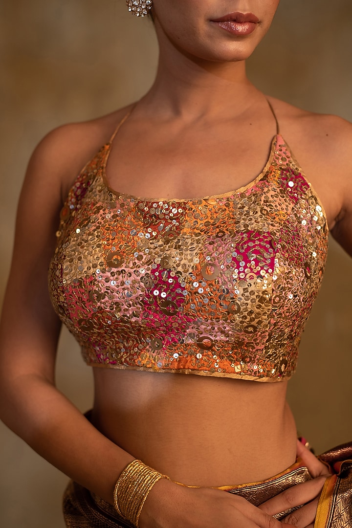 Multi-Colored Silk Brocade Embroidered Blouse by Priyanka Raajiv at Pernia's Pop Up Shop