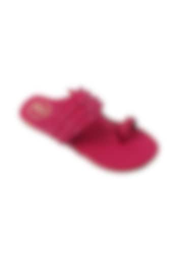 Candy Pink Faux Leather Kolhapuri Flats For Girls by Preet Kaur-Kids
