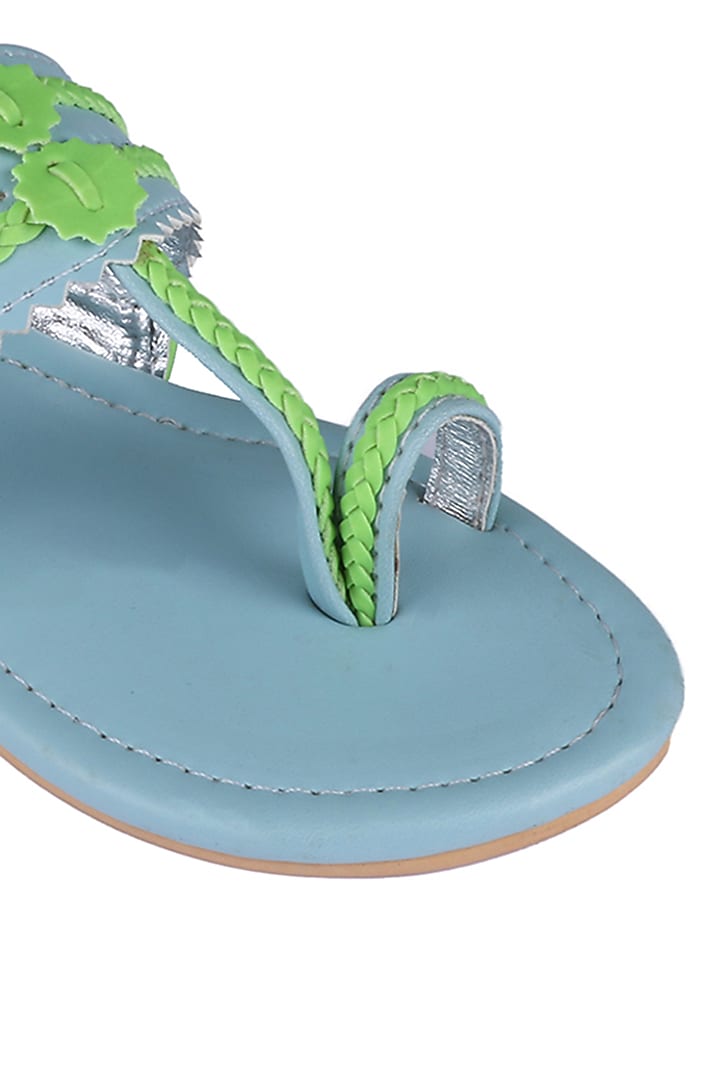Alaskan Blue Faux Leather Kolhapuri Flats For Girls by Preet Kaur-Kids at Pernia's Pop Up Shop