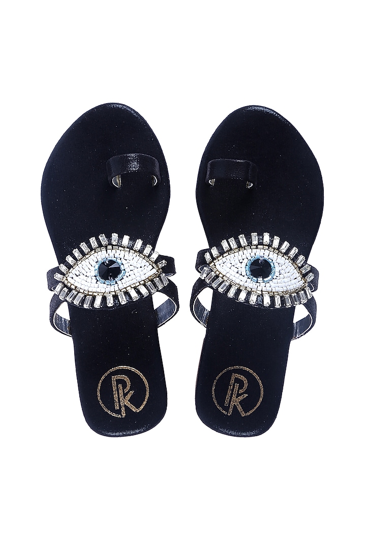 Black Faux Leather Kolhapuri Flats For Girls by Preet Kaur-Kids at Pernia's Pop Up Shop