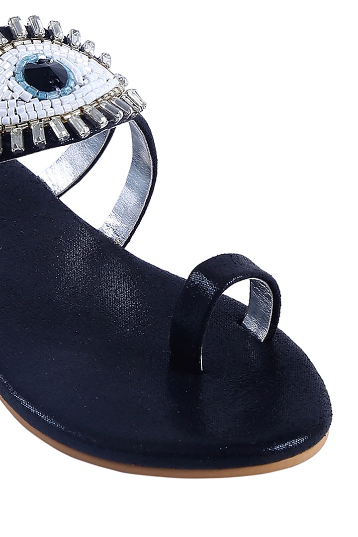 Black Faux Leather Kolhapuri Flats For Girls by Preet Kaur-Kids at Pernia's Pop Up Shop
