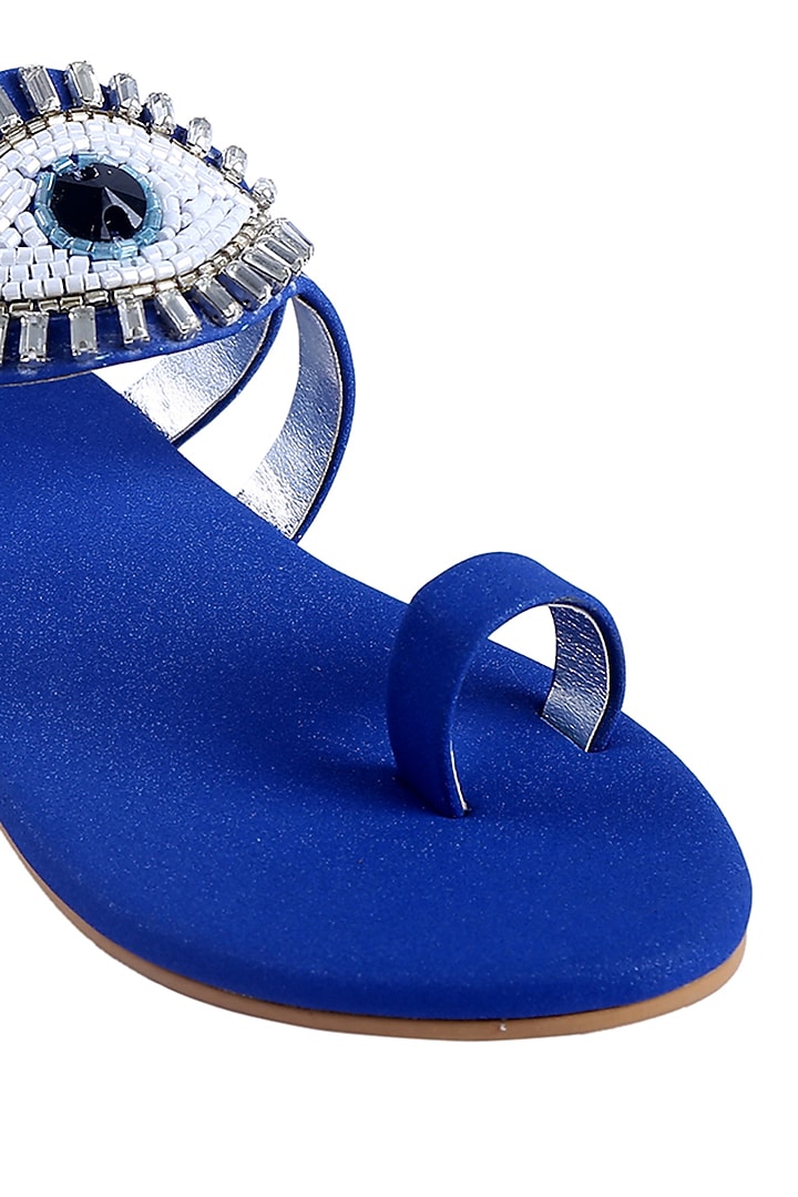Catalina Blue Faux Leather Kolhapuri Flats For Girls by Preet Kaur-Kids at Pernia's Pop Up Shop