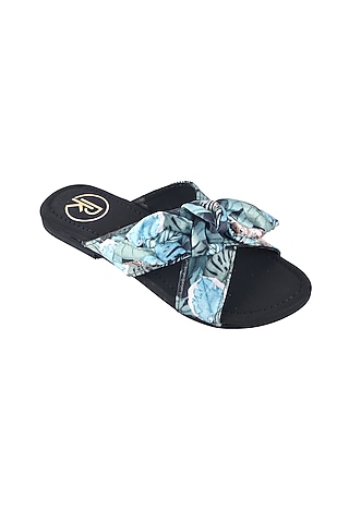 Black Tropical Printed Kolhapuri Flats For Girls by Preet Kaur-Kids