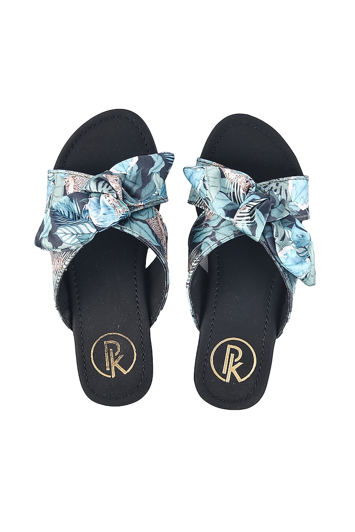 Black Tropical Printed Kolhapuri Flats For Girls by Preet Kaur-Kids at Pernia's Pop Up Shop