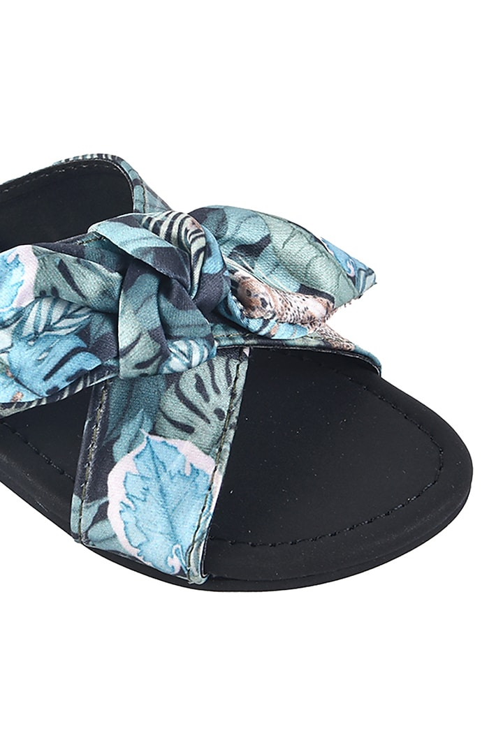 Black Tropical Printed Kolhapuri Flats For Girls by Preet Kaur-Kids at Pernia's Pop Up Shop