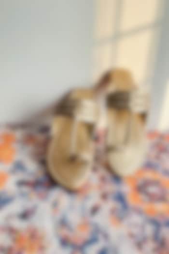 Dull Gold Leather Kolhapuri Flats by Preet Kaur