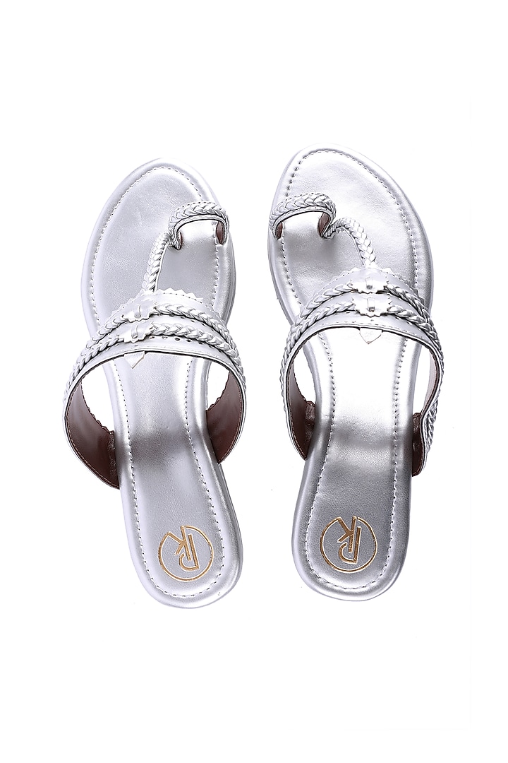 Dull Silver Faux Leather Kolhapuri Wedges by Preet Kaur at Pernia's Pop Up Shop