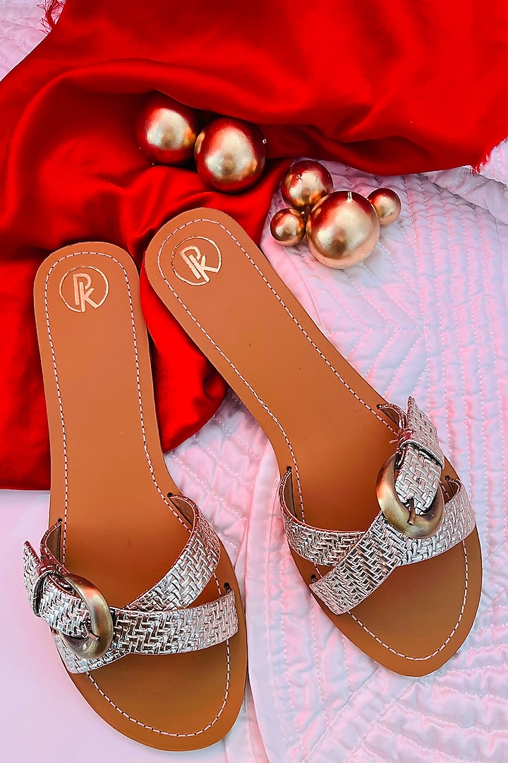 Gold & Beige Faux Leather Flats by Preet Kaur