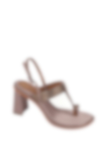 Champagne Satin Embellished Block Heels by Preet Kaur at Pernia's Pop Up Shop