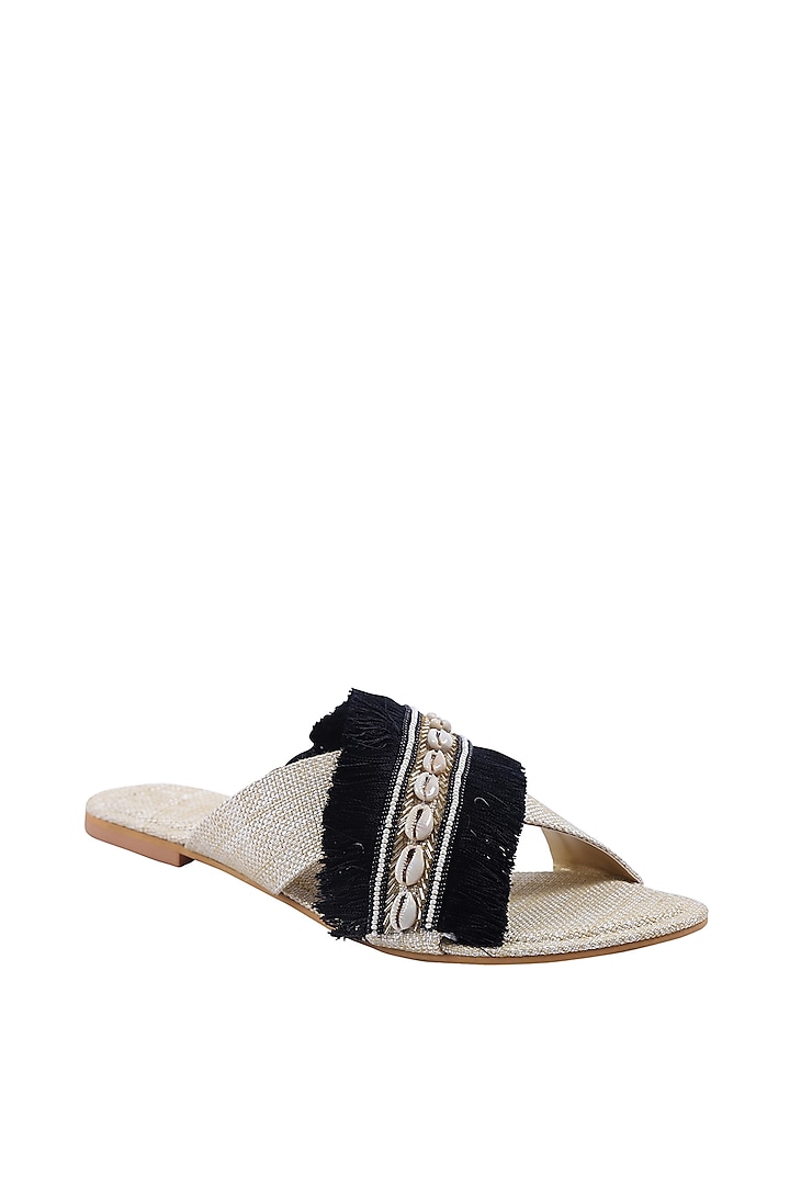White & Black Embroidered Flats by Preet Kaur