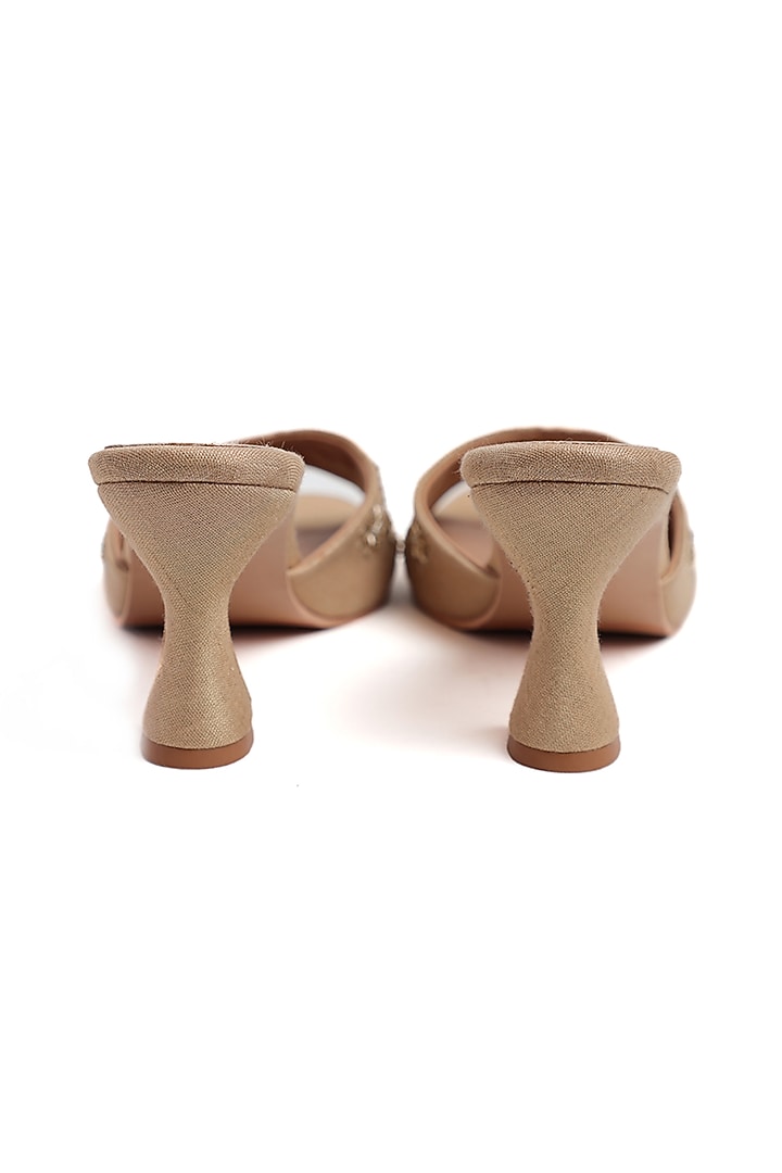 Gold Faux Leather Boota Hand Work Heels by Preet Kaur at Pernia's Pop Up Shop