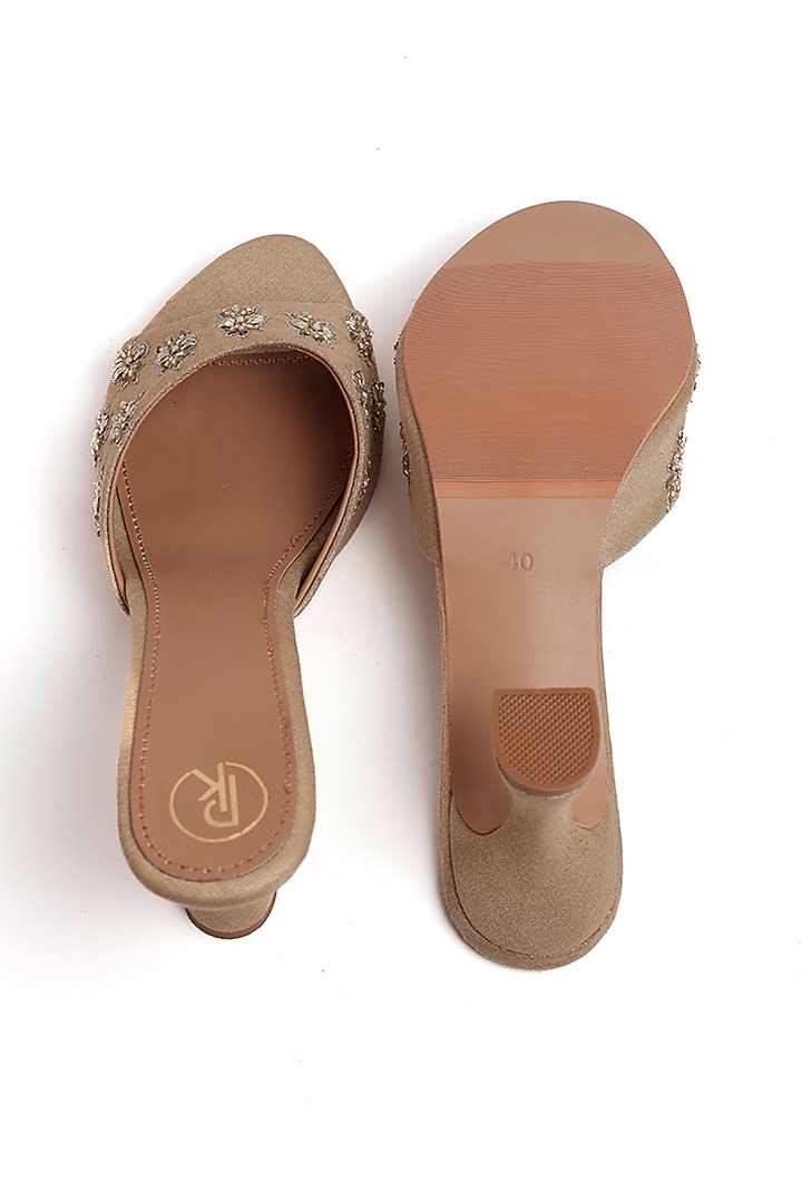 Gold Faux Leather Boota Hand Work Heels by Preet Kaur at Pernia's Pop Up Shop