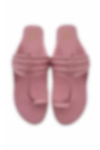 Pink Faux Leather Kolhapuri Flats by Preet Kaur at Pernia's Pop Up Shop