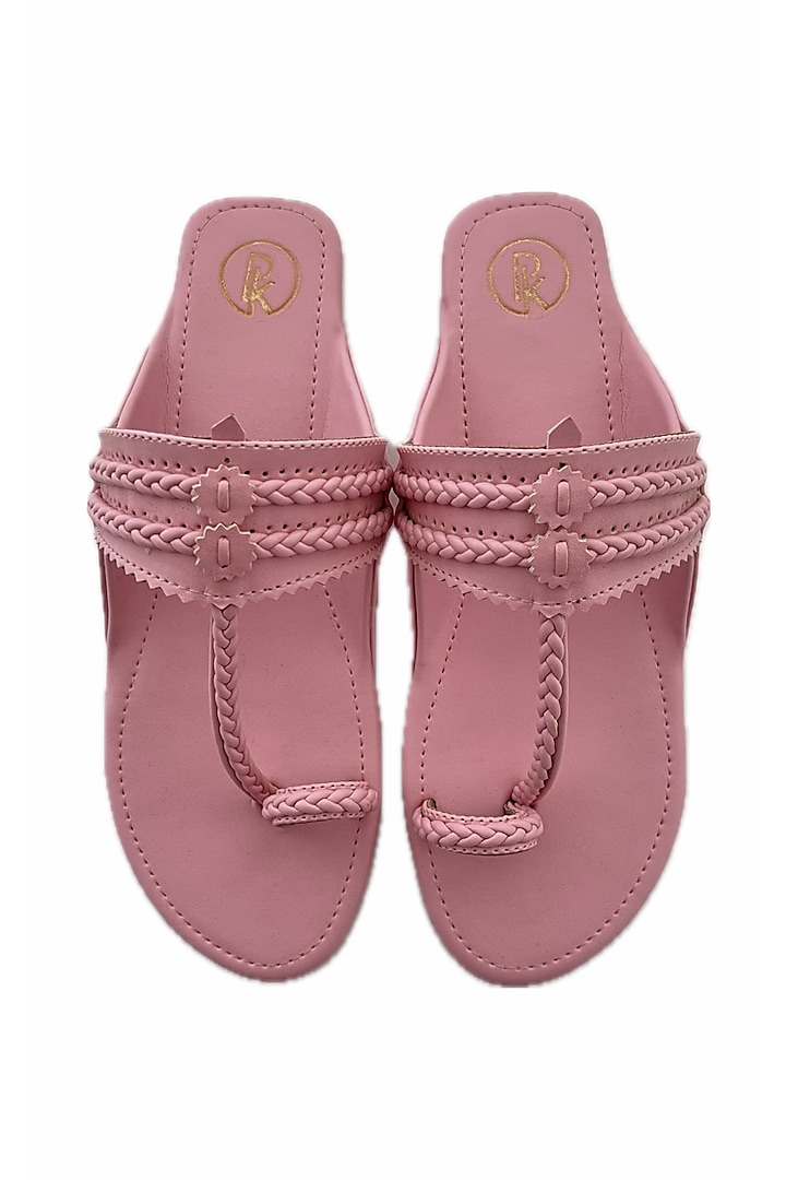 Pink Faux Leather Kolhapuri Flats by Preet Kaur at Pernia's Pop Up Shop