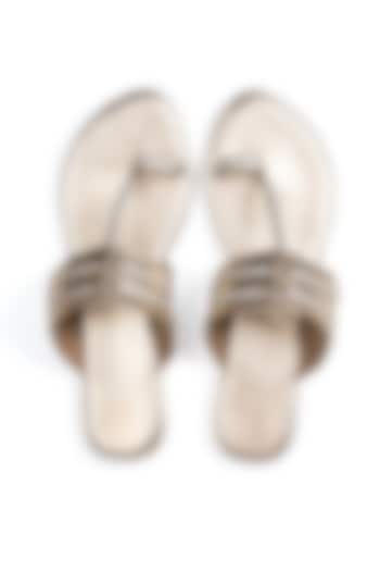 Dull Gold-Silver Faux Leather Kolhapuri Flats by Preet Kaur at Pernia's Pop Up Shop