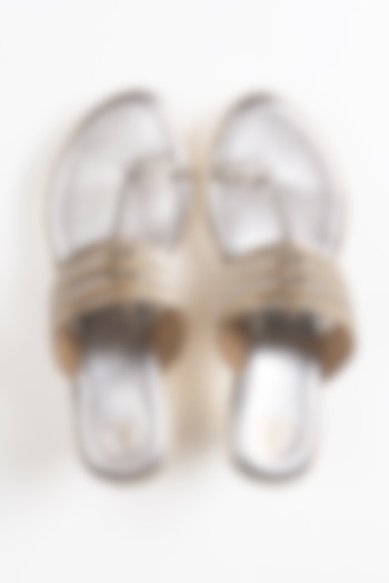 Dull Gold-Silver Faux Leather Wedges by Preet Kaur at Pernia's Pop Up Shop