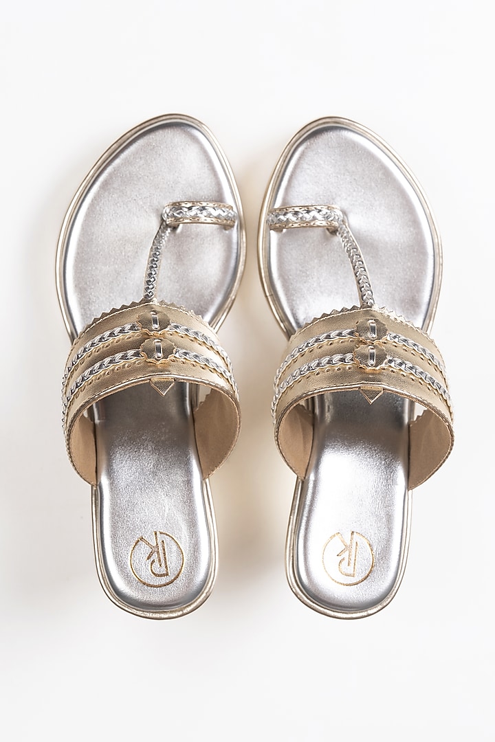 Dull Gold-Silver Faux Leather Wedges by Preet Kaur at Pernia's Pop Up Shop