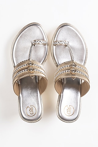 Dull Gold-Silver Faux Leather Wedges by Preet Kaur