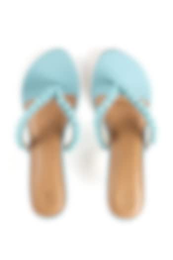 Ice Blue Faux Leather Cutdana Hand Embroidered Heels by Preet Kaur at Pernia's Pop Up Shop