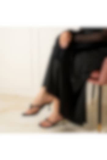 Black Faux Leather Cutdana Hand Embroidered Heels by Preet Kaur at Pernia's Pop Up Shop