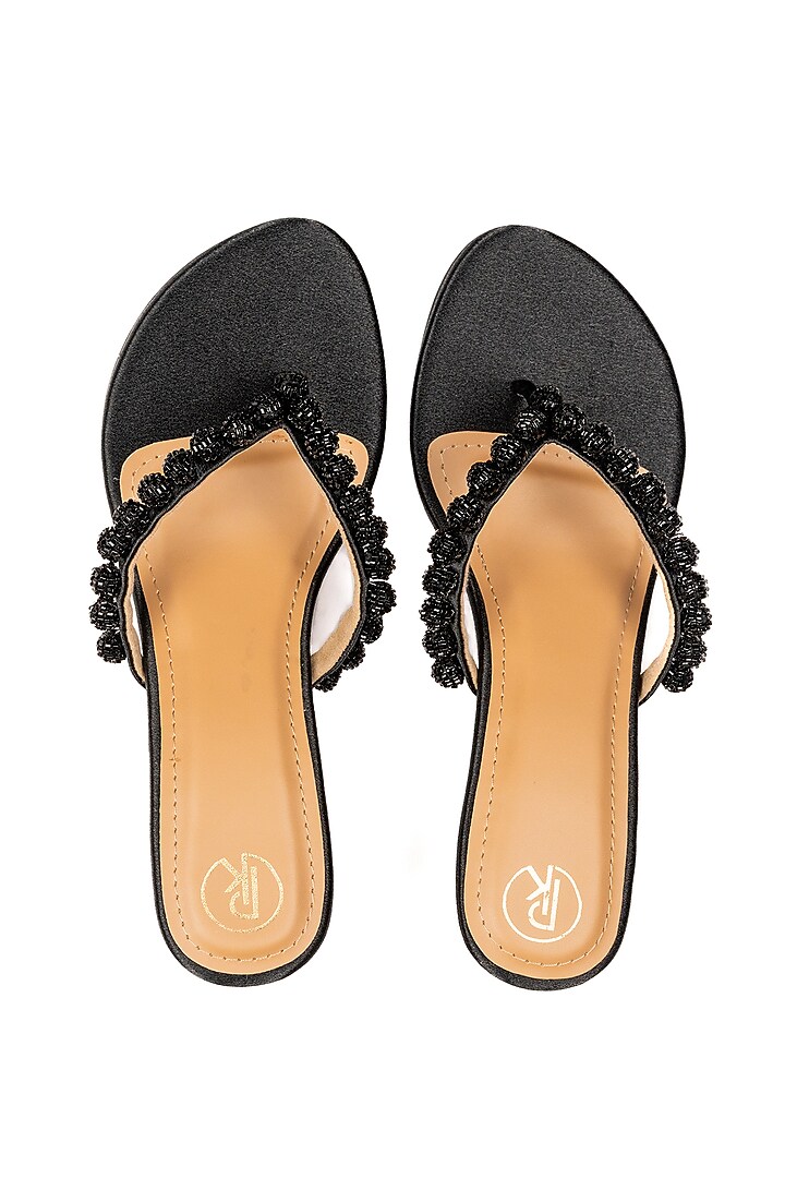 Black Faux Leather Cutdana Hand Embroidered Heels by Preet Kaur at Pernia's Pop Up Shop