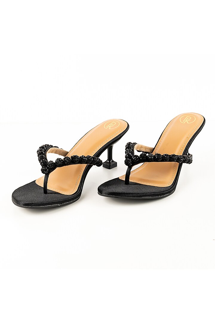 Black Faux Leather Cutdana Hand Embroidered Heels by Preet Kaur at Pernia's Pop Up Shop