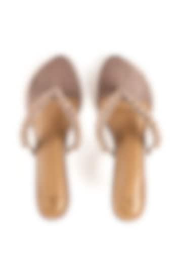 Champagne Faux Leather Cutdana Hand Embroidered Heels by Preet Kaur at Pernia's Pop Up Shop