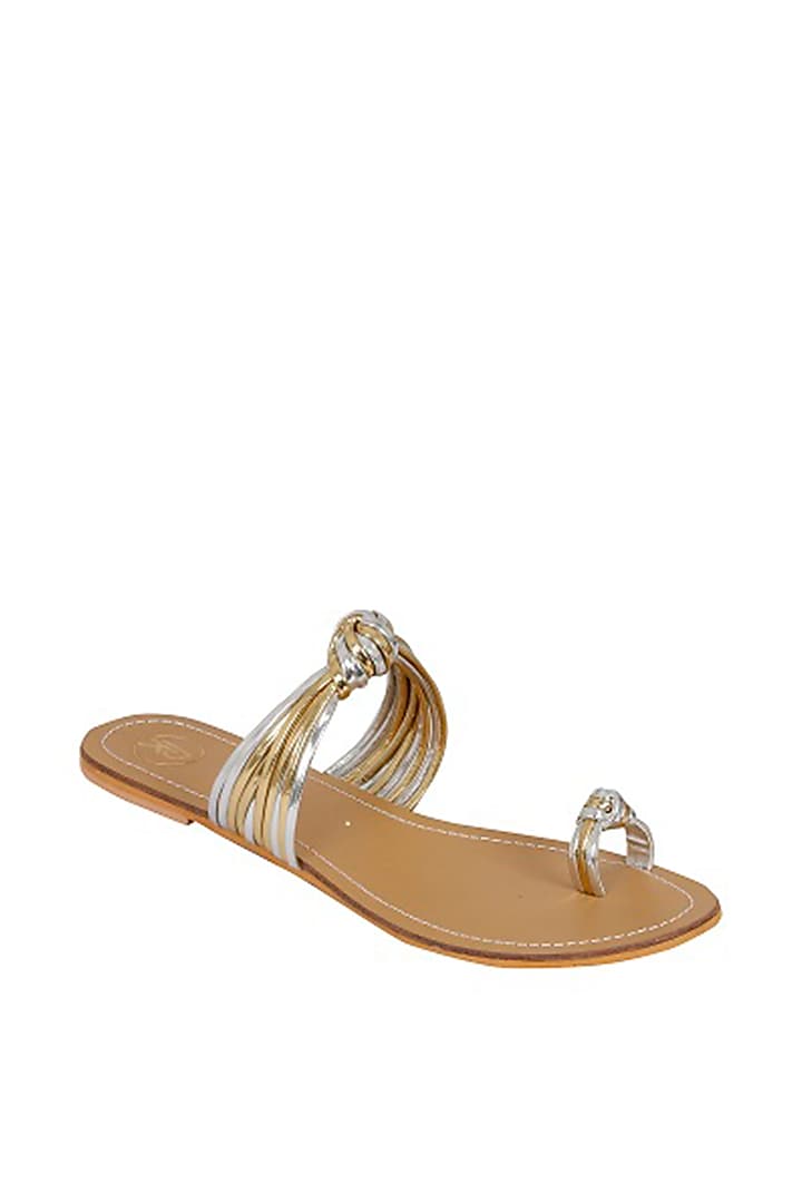 Gold & Silver Faux Leather Slip-On Flats by Preet Kaur
