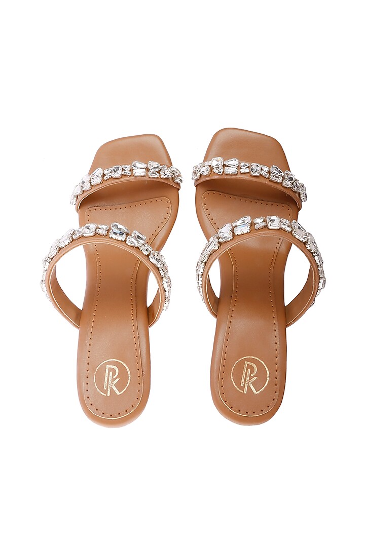 Tan & Silver Embroidered Sandals by Preet Kaur at Pernia's Pop Up Shop
