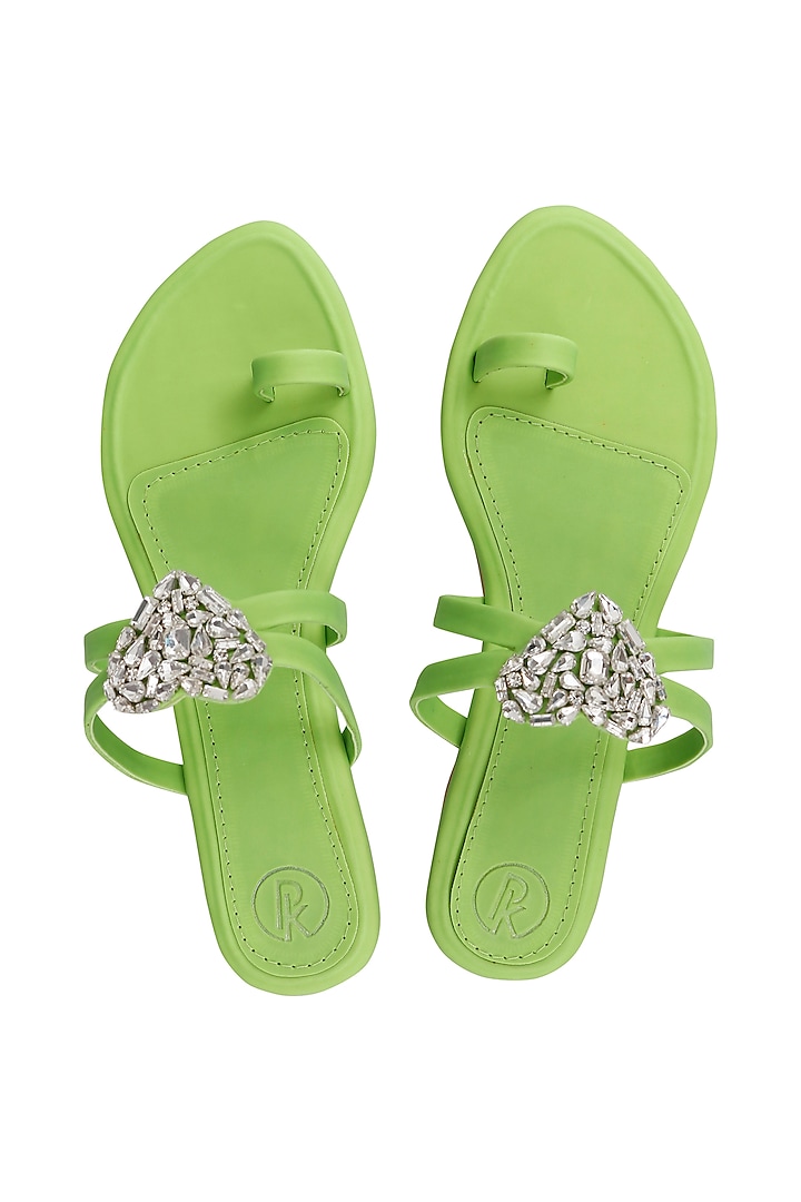 Neon Green Embroidered Flats by Preet Kaur