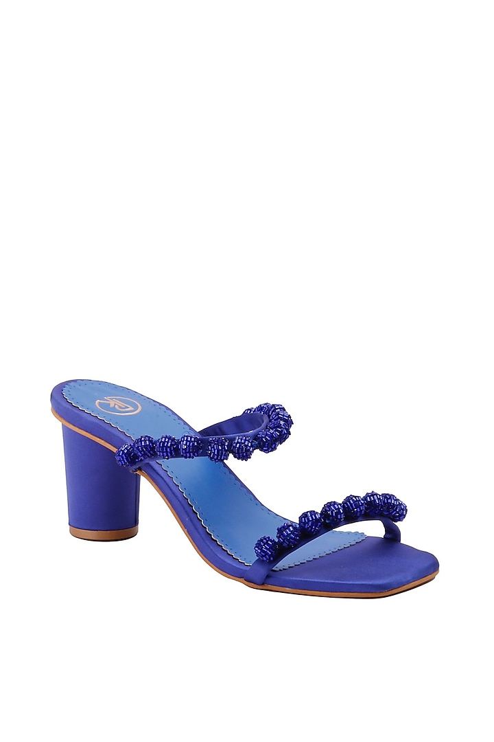 Royal Blue Sandals With Hand Embroidery by Preet Kaur
